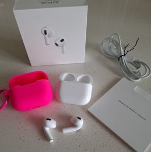 Gen 3 Bluetooth Airpods, White with box, cord, and Pink Airpod case